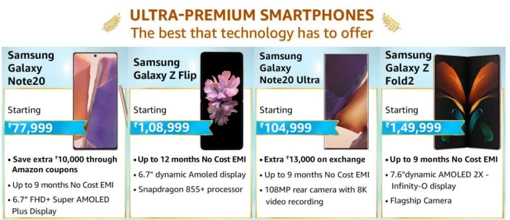 Ultra-Premium Samsung smartphone Deals on Amazon Great Indian Festival 2020