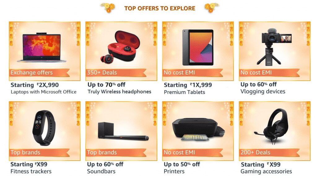A quick look to the upcoming deals on Electronics & Accessories during Amazon Great Indian Festival sale