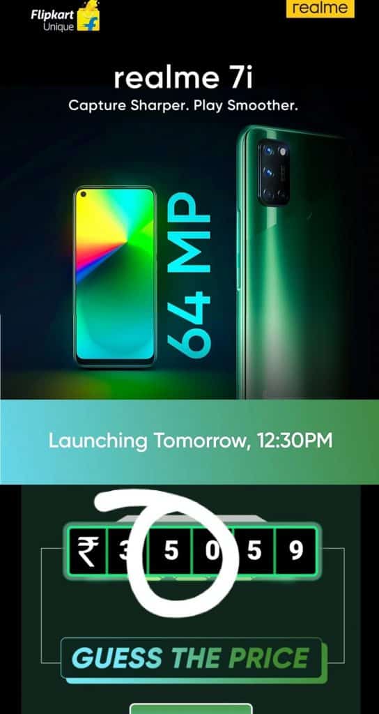 p 2 Realme 7i Flipkart game hints the price of the phone