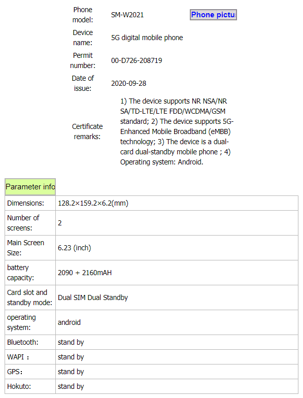 sm1 Samsung W21 5G visits TENAA and 3C certification