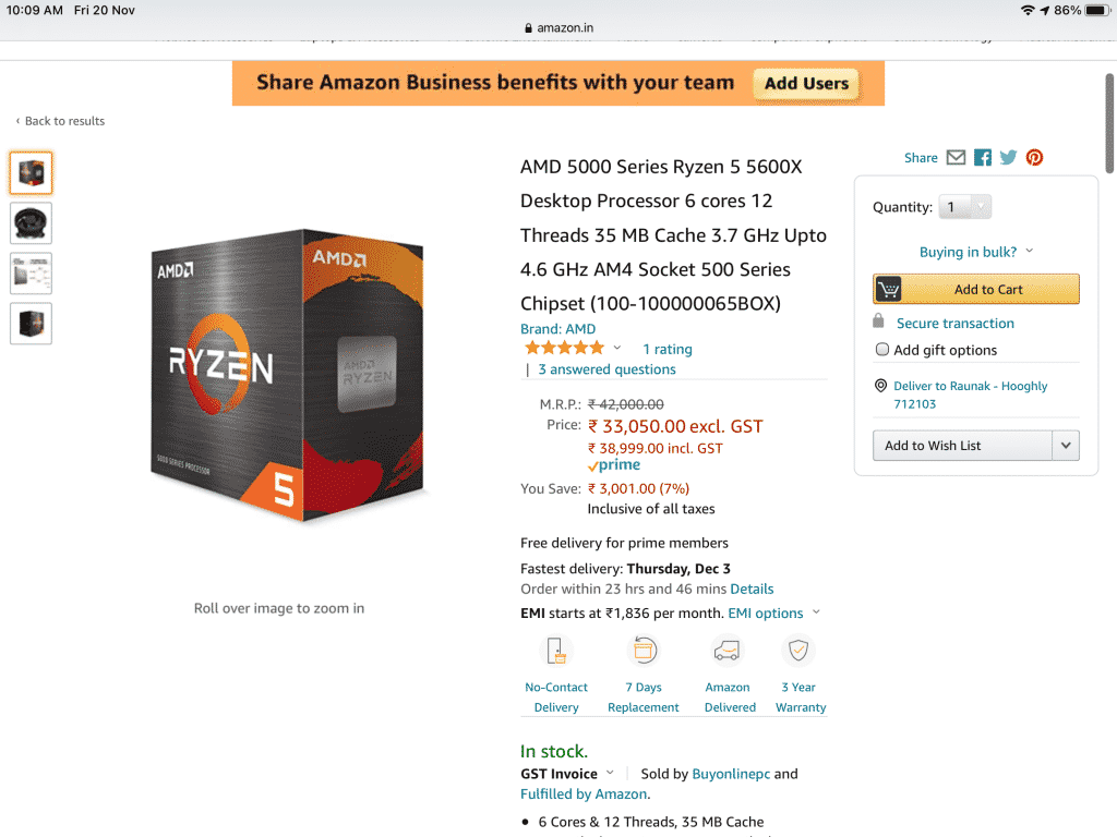 AMD Ryzen 5 5600X is being sold at ridiculous prices on Amazon India
