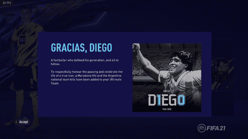 FIFA 21 26 11 2020 04 41 37 PM FIFA 21: EA Sports giving away FUT items in honour of Diego Maradona