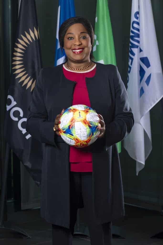 Fatma with football 2 FIFA Secretary General inducted into International Women’s Forum Hall of Fame