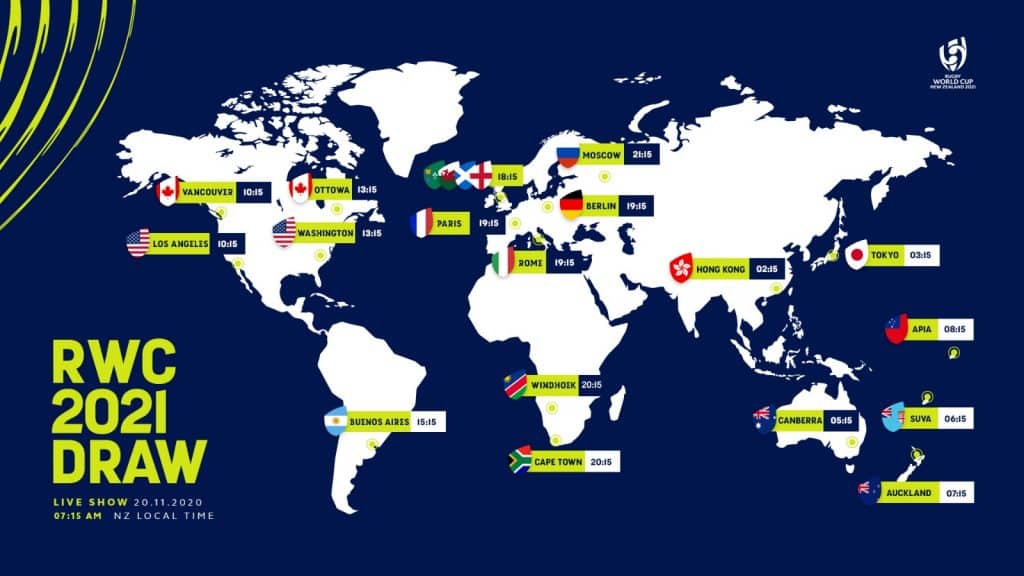 RWC2021 DRAW TIMEZONE MAP Rugby World Cup 2021 Draw to be confirmed in Auckland next week