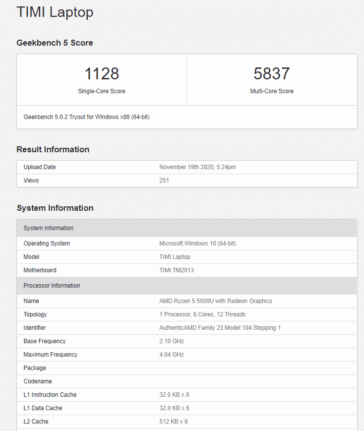 AMD Ryzen 5 5500U with 6 cores & 12 threads seems to be confirmed