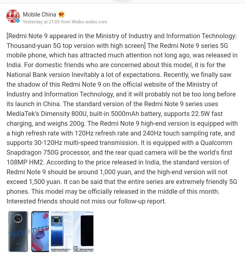 redmi1 The Redmi Note 9 5G is rumored to have a starting price of just US0