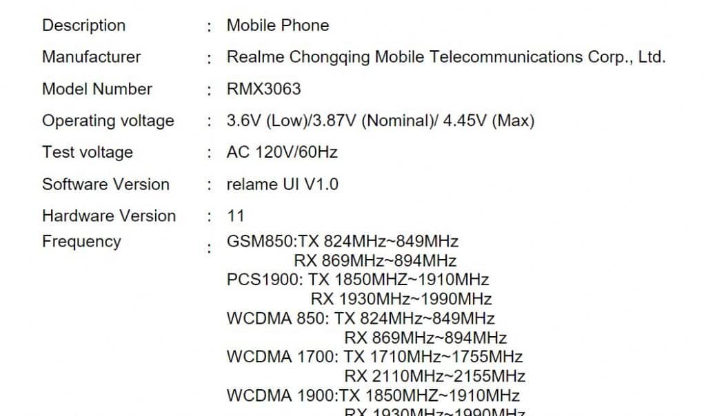 rm1 Realme RMX3063 appears on India’s BIS Certification | FCC listing reveals 5,000mAh battery and triple rear cameras