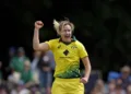 CANTERBURY, ENGLAND - JULY 07:  Ellyse Perry of Australia celebrates taking the wicket of Heather Knight of England during the England v Australia 3rd Royal London Women's ODI at The Spitfire Ground on July 7, 2019 in Canterbury, England. (Photo by Henry Browne/Getty Images)