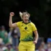 CANTERBURY, ENGLAND - JULY 07:  Ellyse Perry of Australia celebrates taking the wicket of Heather Knight of England during the England v Australia 3rd Royal London Women's ODI at The Spitfire Ground on July 7, 2019 in Canterbury, England. (Photo by Henry Browne/Getty Images)