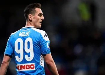 MAPEI STADIUM, REGGIO EMILIA, ITALY - 2019/12/22: Arkadiusz Milik of SSC Napoli looks on during the Serie A football match between US Sassuolo and SSC Napoli. SSC Napoli won 2-1 over US Sassuolo. (Photo by Nicolò Campo/LightRocket via Getty Images)