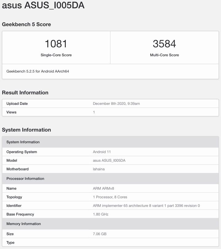 Asus ASUS I005DA Geekbench ASUS ROG Phone 4 with Snapdragon 888 SoC spotted on GeekBench and HTML5 Test database