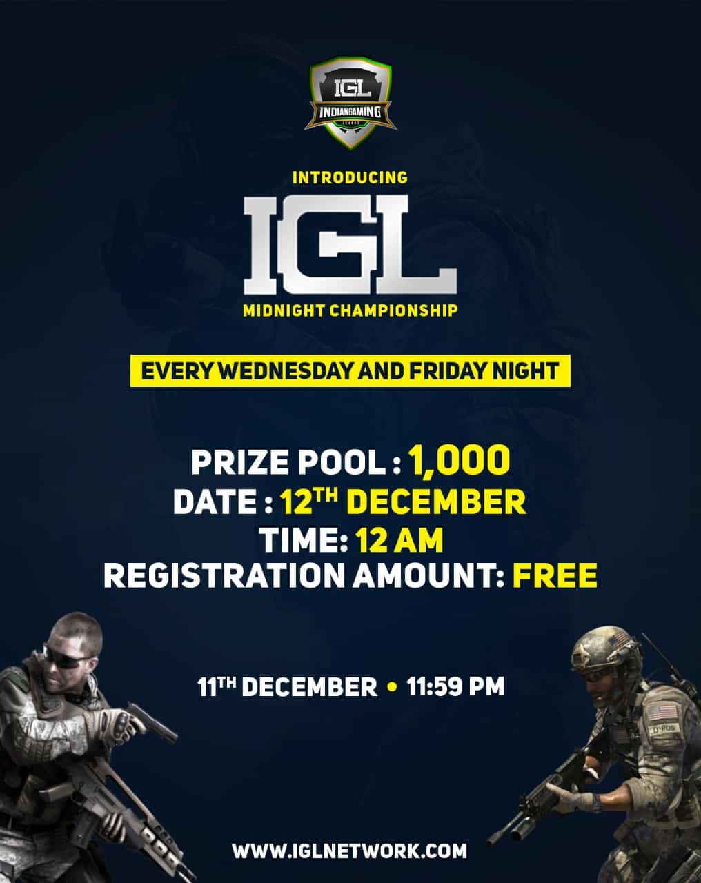 Indian Gaming League (IGL), the first Esports Gaming Company to host “Midnight Championship” from 12th December 2020 onwards