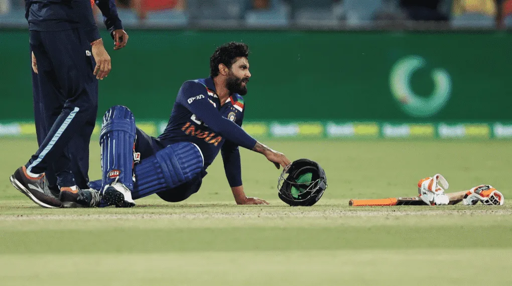 Ravindra Jadeja got hit on the left side of his forehead in the final over of the first innings.