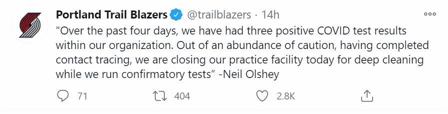 Screenshot 2020 12 07 151126 Trail Blazers to close practice facility following 3 positive COVID-19 cases
