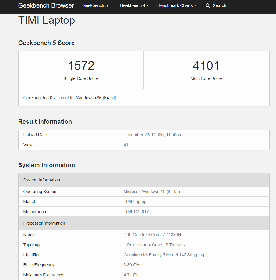 Intel Tiger Lake-H Core i7-11370H quad-core processor spotted on Geekbench
