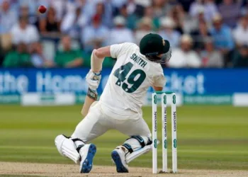 Steve Smuth getting hit from the ball.