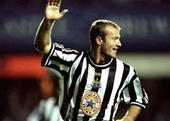 17 Sep 1998:  Alan Shearer of Newcastle celebrates a goal during the European Cup Winners Cup against Partizan Belgrade played at St James'' Park in Newcastle, England. Newcastle won the game 2-1. \ Mandatory Credit: Clive Brunskill /Allsport
