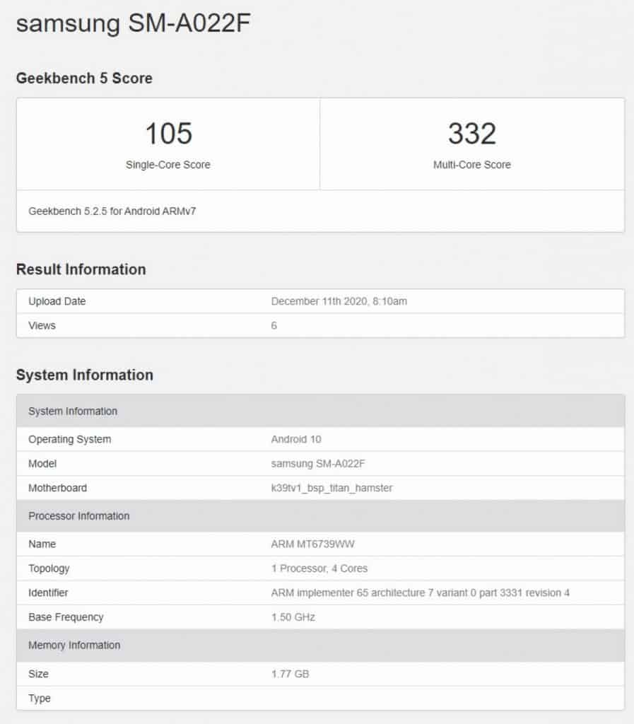 gsmarena 001 10 Alleged Samsung Galaxy A02 appeared in GeekBench with expected specifications