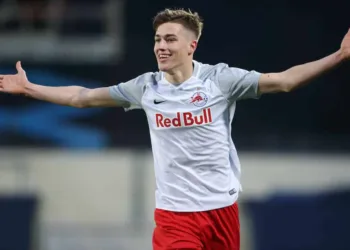 SOCCER - YL, RBS vs Derby GROEDIG,AUSTRIA,04.MAR.20 - SOCCER - UEFA Youth League, round of 16, Red Bull Salzburg vs Derby County. Image shows the rejoicing of Luka Sucic RBS. PUBLICATIONxINxGERxHUNxONLY GEPAxpictures/xMathiasxMandl