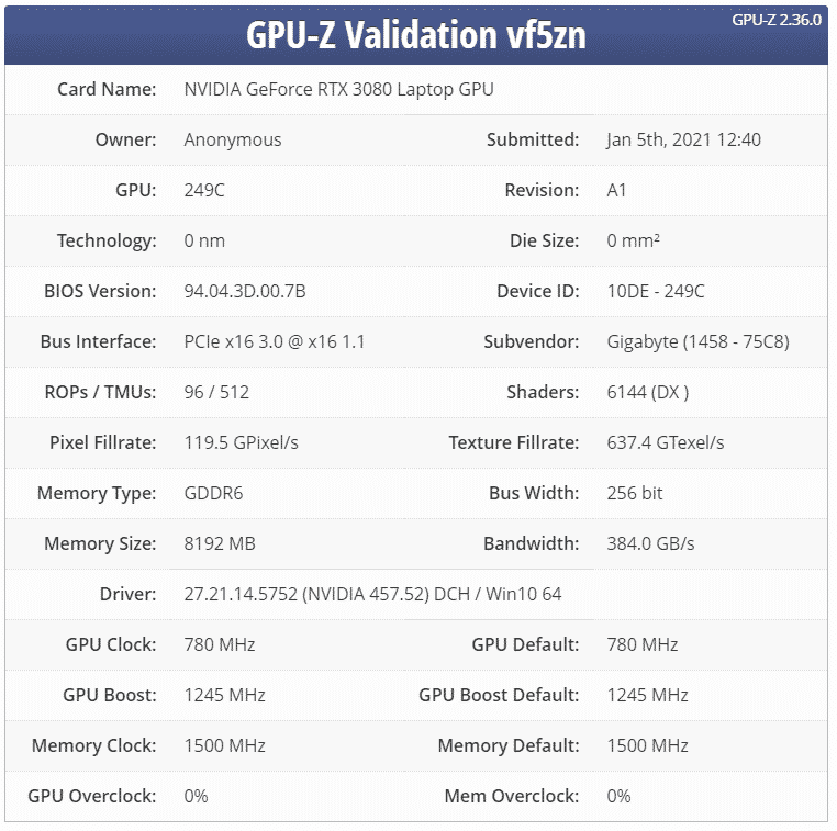 NVIDIA's upcoming GeForce RTX 3080 Max-Q GPU spotted