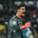 MADRID, SPAIN - MARCH 01: Thibaut Courtois of Real Madrid CF celebrates after his team mate Rodrygo scored his team's second goal during the Liga match between Real Madrid CF and FC Barcelona at Estadio Santiago Bernabeu on March 01, 2020 in Madrid, Spain. (Photo by David Ramos/Getty Images)