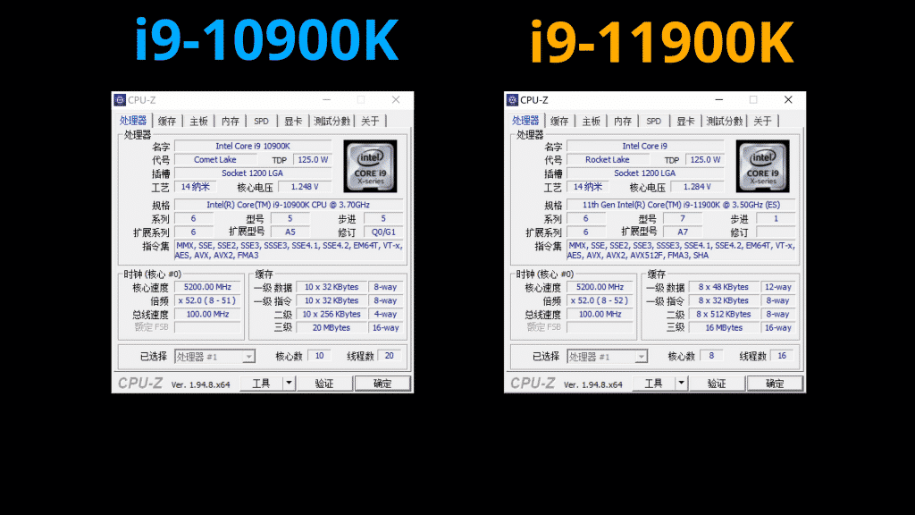 Intel Core i9 11900K 8 Core Rocket Lake vs Core i9 10900K 10 Core Comet Lake CPU 5.2 GHz Overclock CPU z Intel Core i9-11900K vs Core i9-10900K: how is the competition?