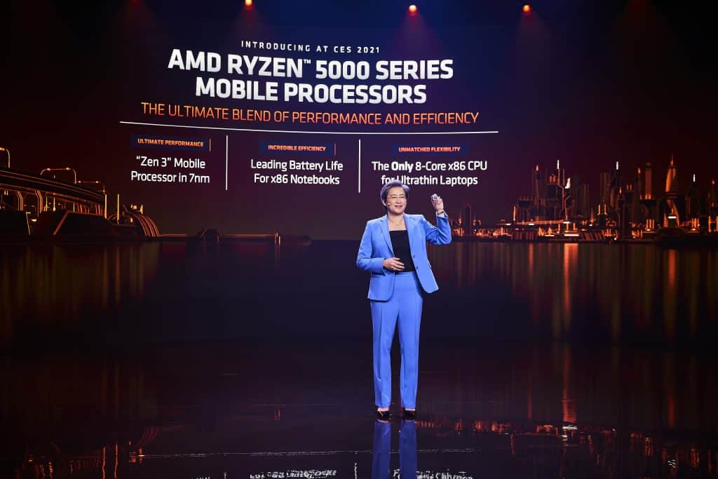 Lisa Su holding chip CES 2021: AMD Ryzen 5000 Series Mobile Processors launched