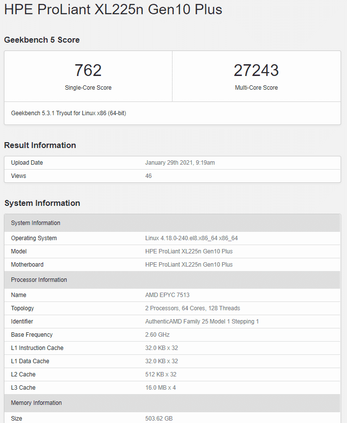 Screenshot 737 AMD EPYC 7643 & EPYC 7513 Milan CPUs leaked on Geekbench