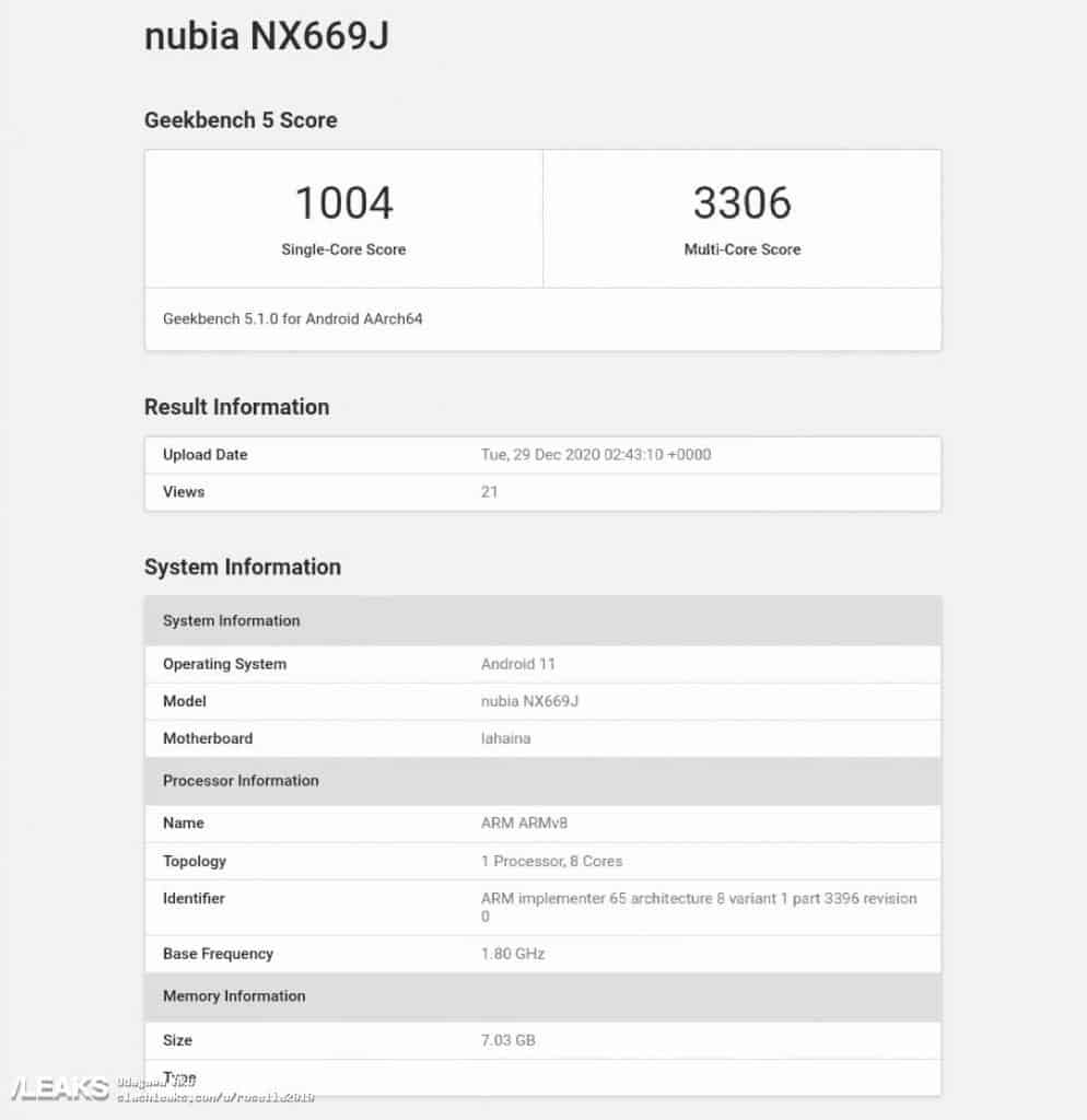 redmagic 6 5g nx669j geekbench runmark leaks Nubia smartphone with Snapdragon 888 SoC appears on Geekbench