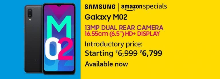 Samsung Galaxy M02 is now on sale in India via Amazon at only Rs.6,799