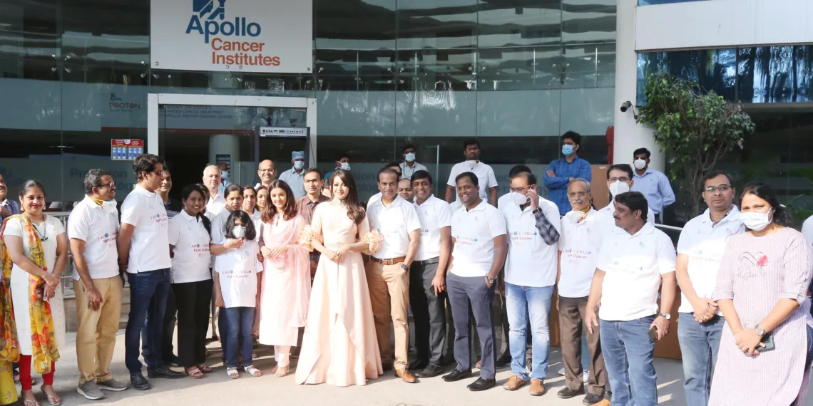 Super car racers, cancer warriors, doctors seen along with Tollywood Diva Malvika Sharma; Tollywood Heartthrob Catherine Tresa & Dr Vijay Anand Reddy, Director, Apollo Cancer Institute, Hyderabad; at the program organized to felicitate the Racers who participated in the Cancer Awareness Super Car Rally’, at the World Cancer Day Celebrations held to commemorate World Cancer Day, today at Apollo Cancer Hospital, Jubilee Hills.