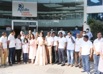 Super car racers, cancer warriors, doctors seen along with Tollywood Diva Malvika Sharma; Tollywood Heartthrob Catherine Tresa & Dr Vijay Anand Reddy, Director, Apollo Cancer Institute, Hyderabad; at the program organized to felicitate the Racers who participated in the Cancer Awareness Super Car Rally’, at the World Cancer Day Celebrations held to commemorate World Cancer Day, today at Apollo Cancer Hospital, Jubilee Hills.
