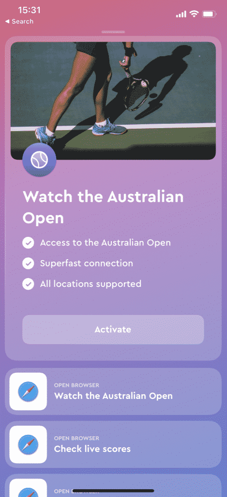 Screenshot ClearVPN launches Australian Open shortcut to allow tennis fans watch the finals live