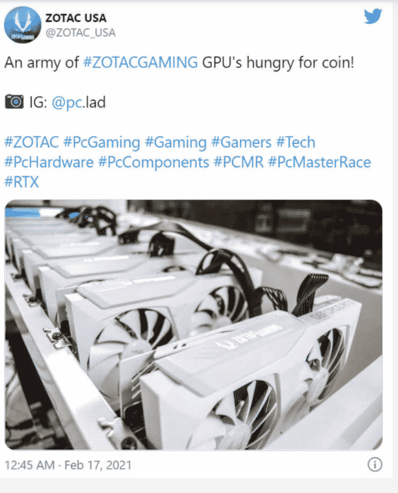 Screenshot 730 ZOTAC is promoting mining farm with #PcGaming tag