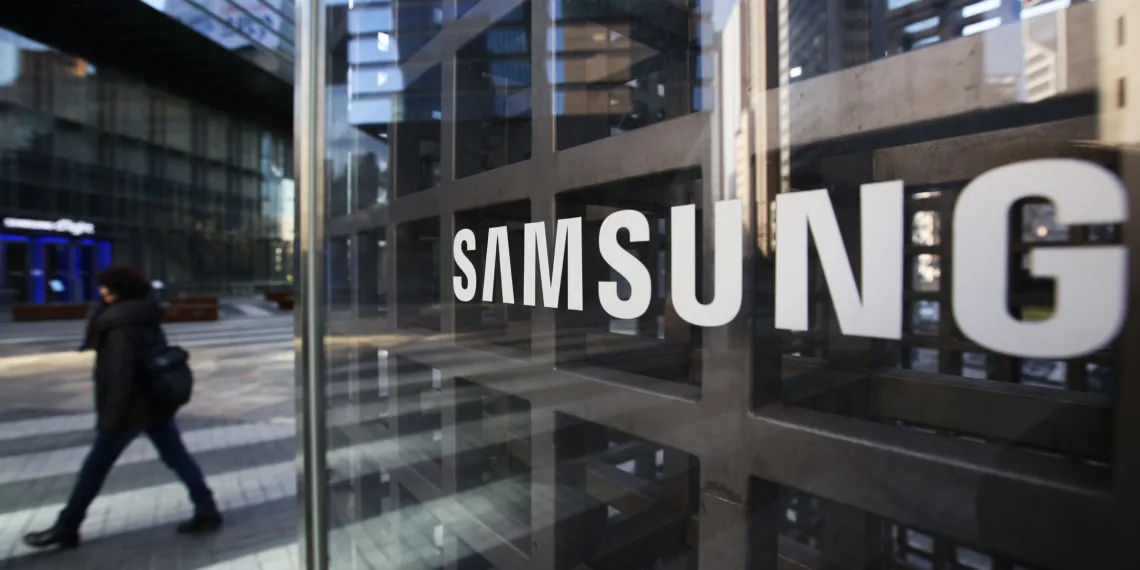 A woman walks past Samsung Electronics Co. signage outside the company's Seocho office building in Seoul, South Korea, on Friday, Feb. 17, 2017. Samsung Group's Jay Y. Lee was formally arrested on allegations of bribery, perjury and embezzlement, an extraordinary step that jeopardizes the executive's ascent to the top role at the world's biggest smartphone maker. Photographer: SeongJoon Cho/Bloomberg via Getty Images
