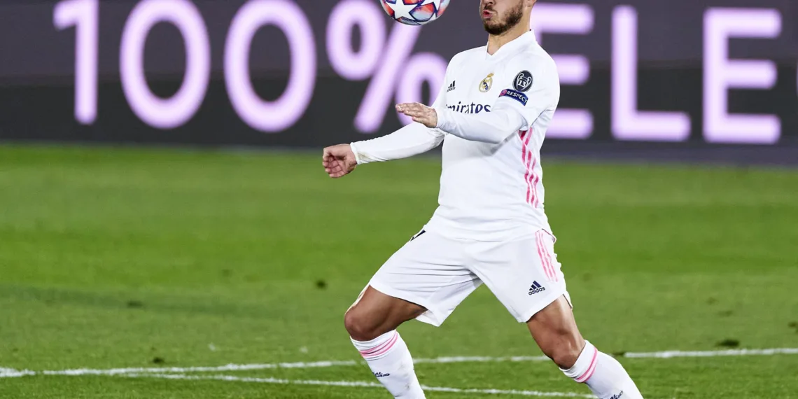 MADRID, SPAIN - NOVEMBER 03: Eden Hazard of Real Madrid in action during the UEFA Champions League Group B stage match between Real Madrid and FC Internazionale at Estadio Alfredo Di Stefano on November 03, 2020 in Madrid, Spain. (Photo by Diego Souto/Quality Sport Images/Getty Images)