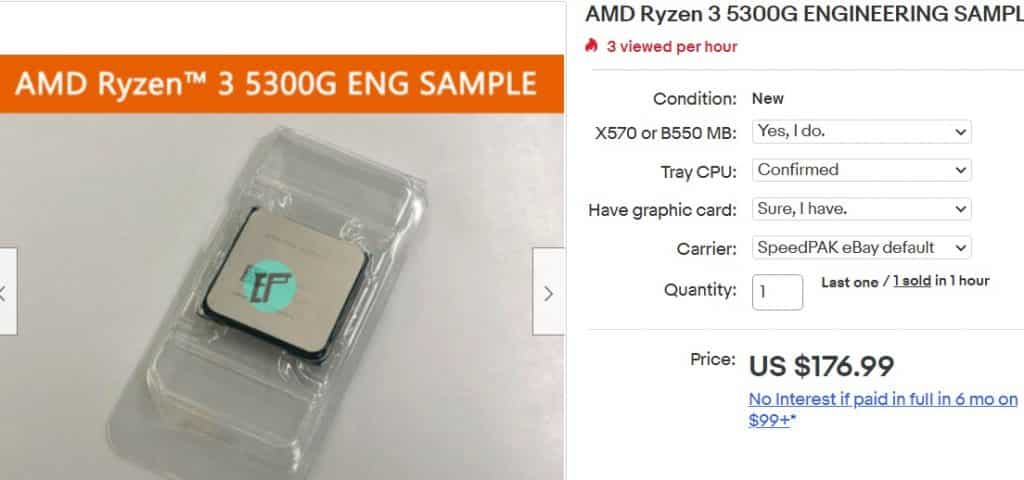 AMD Ryzen 3 5300G - The first Zen 3 based quad-core APU ends up on eBay for 7