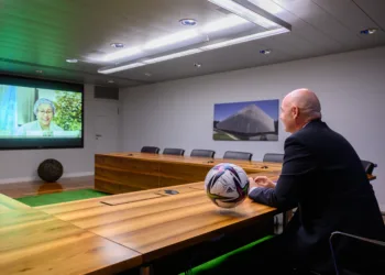 ZURICH, SWITZERLAND - MARCH 08:  FIFA President Gianni Infantino Conference Call with United Nations Deputy Secretary-General Amina J. Mohammed at the FIFA, the House of Football on March 8, 2021 in Zurich, Switzerland. (Photo by Harold Cunningham/FIFA)