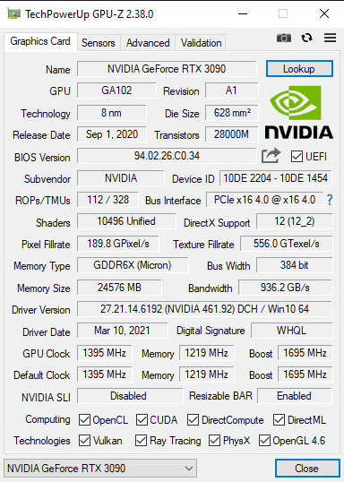 GALAX GeForce RTX 3090 SG Graphics Card Resizable BAR BIOS Support Nvidia’s AIBs release BIOS for Resizable BAR supported RTX 30 cards