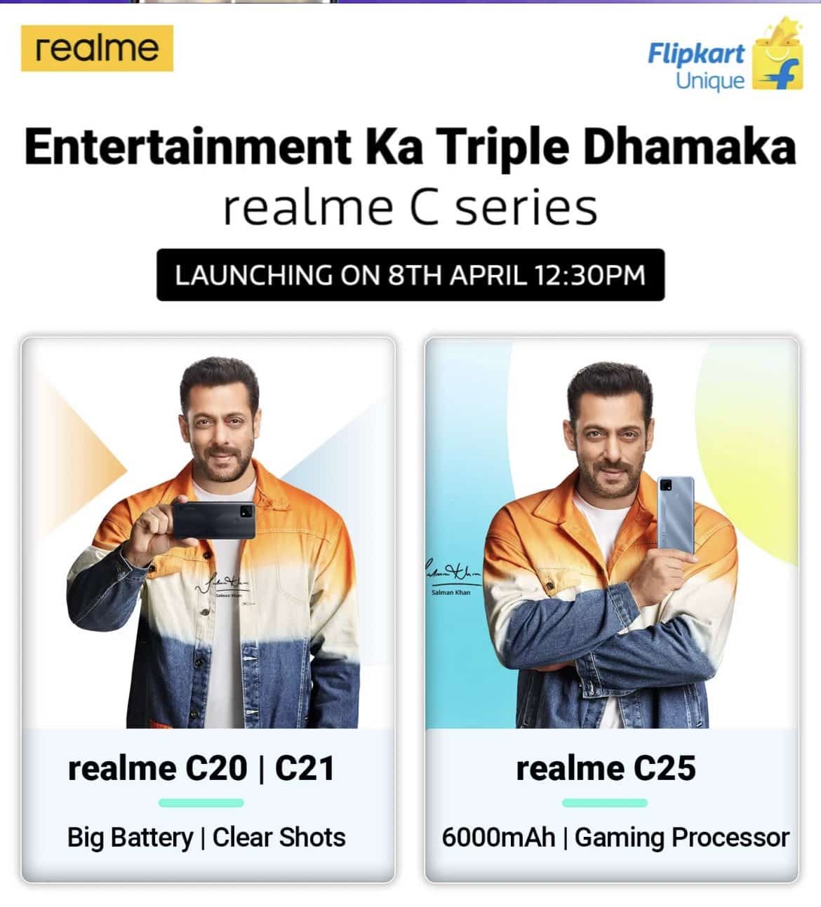 Realme C20, C21, and C25 launch date in India is scheduled on April 8