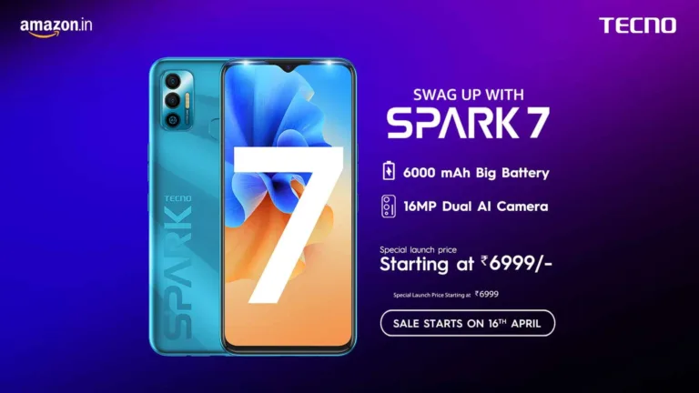 Tecno Spark 7 launched in India with a 6,000mAh battery at Rs.6,999