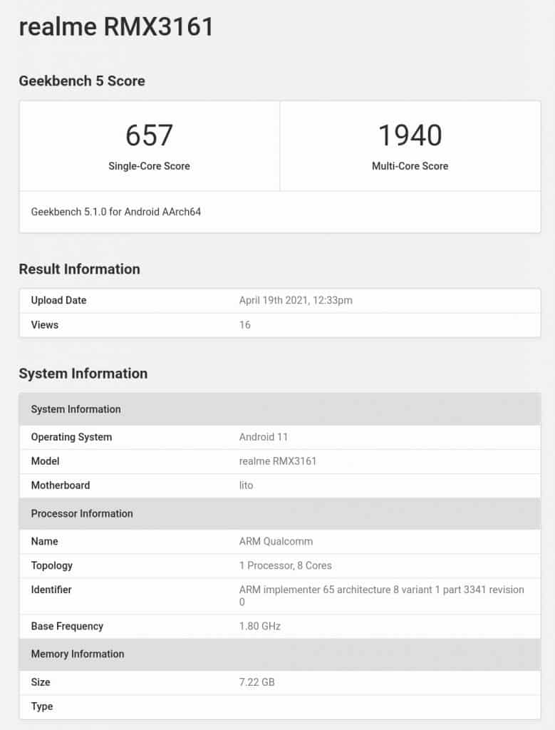 EzVLly9VEAkHm3A 1 New Realme smartphone appeared in Geekbench with Snapdragon 750G