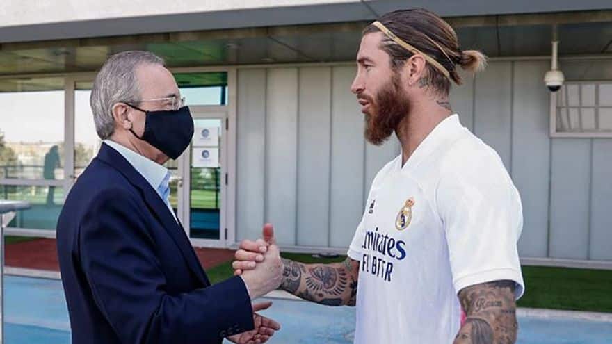 Florentino Perez and Sergio Ramos Sergio Ramos meets Florentino Perez at Valdebebas: New contract agreed?