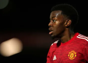SALFORD, ENGLAND - SEPTEMBER 09: Anthony Elanga of Manchester United U21 during the EFL Trophy Northern Group B fixture between Salford City v Manchester United U21at Moor Lane on September 9, 2020 in Salford, England. (Photo by Robbie Jay Barratt - AMA/Getty Images)