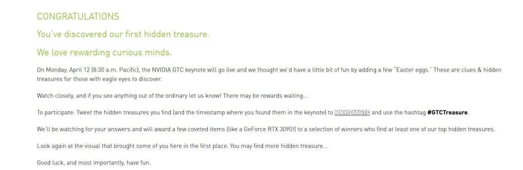 NVIDIA GTC Treasure NVIDIA’s GTC 2021 announcement video has a hidden message inside it