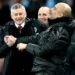 Manchester United manager Ole Gunnar Solskjaer (left) and Manchester City manager Pep Guardiola (right) enjoy a laugh on the touchline during the Premier League match at the Etihad Stadium, Manchester. PA Photo. Picture date: Saturday December 7, 2019. See PA story SOCCER Man City. Photo credit should read: Martin Rickett/PA Wire. RESTRICTIONS: EDITORIAL USE ONLY No use with unauthorised audio, video, data, fixture lists, club/league logos or "live" services. Online in-match use limited to 120 images, no video emulation. No use in betting, games or single club/league/player publications.