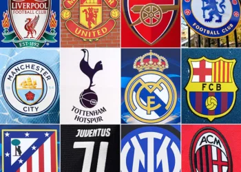 TOPSHOT - (COMBO) This combination of file pictures made on April 19, 2021, shows the logos of the following European football clubs: (top, L-R) Liverpool on May 30, 2019 in Madrid; Manchester United on July 5, 2013 in Manchester; Arsenal on March 2, 2019 in London; Chelsea on March 13, 2020 in London; (middle, L-R) Manchester City on April 10, 2021 in Manchester; Tottenham Hotspur on March 2, 2019 in London; Real Madrid on May 20, 2014 in Lisbon; Barcelona on September 28, 2016 in Moenchengladbach; (bottom, L-R) Atletico Madrid on May 20, 2014 in Lisbon; Juventus on May 26, 2019 in Genoa; Inter Milan on April 7, 2021 in Milan; and AC Milan on September 10, 2006 in Milan. - Plans for a breakaway Super League announced by twelve of European football's most powerful clubs plunged European football into an unprecedented crisis on April 19, 2021, with threats of legal action and possible bans for players, as the UEFA president called it a "spit in the face" for supporters. Six Premier League teams -- Liverpool, Manchester United, Arsenal, Chelsea, Manchester City and Tottenham Hotspur -- joined forces with Spanish giants Real Madrid, Barcelona and Atletico Madrid and Italian trio Juventus, Inter Milan and AC Milan to launch the planned competition. (Photo by AFP) (Photo by PIERRE-PHILIPPE MARCOU,PAUL ELLIS,DANIEL LEAL-OLIVAS,ISABEL INFANTES,TIM KEETON,JOSE MANUEL RIBEIRO,ODD ANDERSEN,MARCO BERTORELLO,ISABELLA BONOTTO,PACO SERINELLI/AFP via Getty Images)