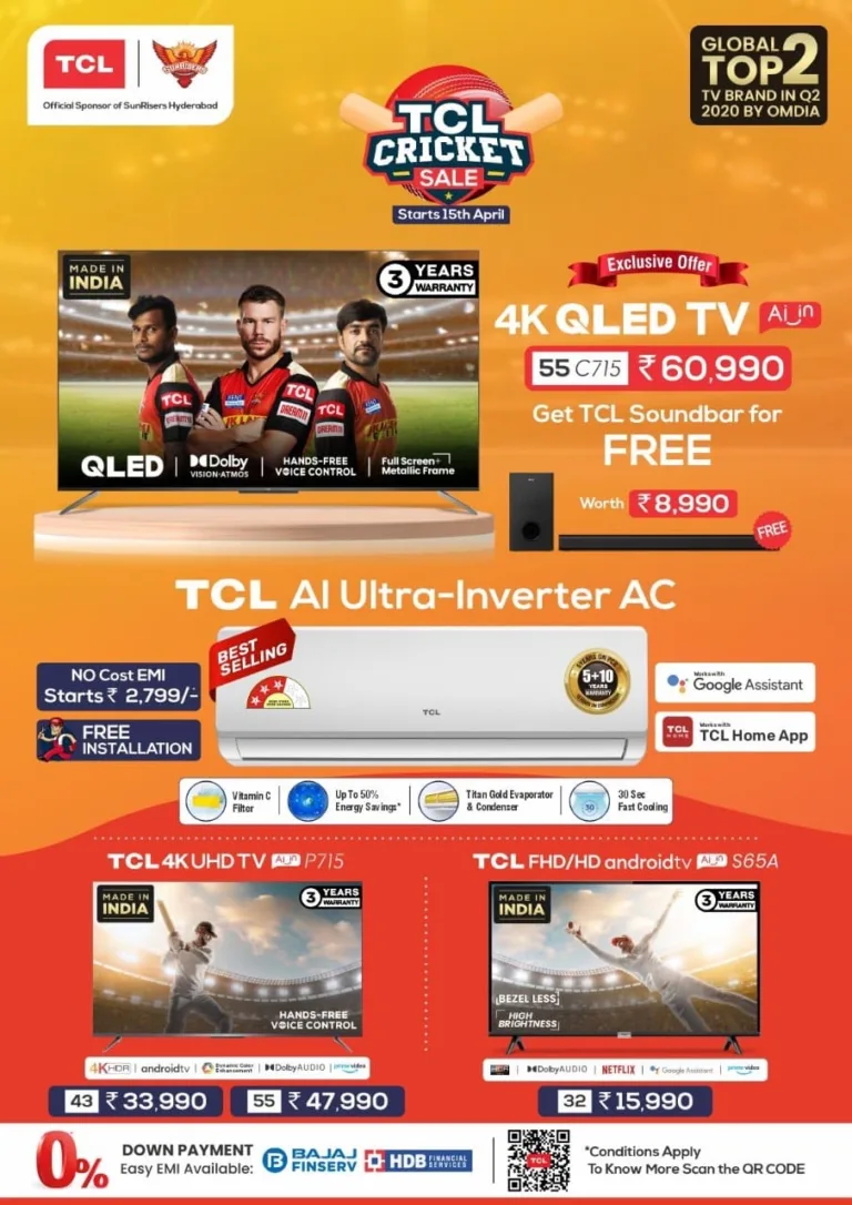 TCL brings 4K UHD and QLED TVs along with AI-Ultra Inverter AC at exciting prices as part of Cricket Special Offers