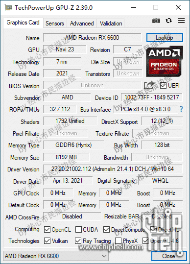 AMD Radeon RX 6600 GPU z