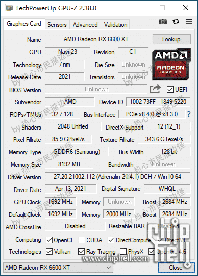 AMD Radeon RX 6600 XT GPU z